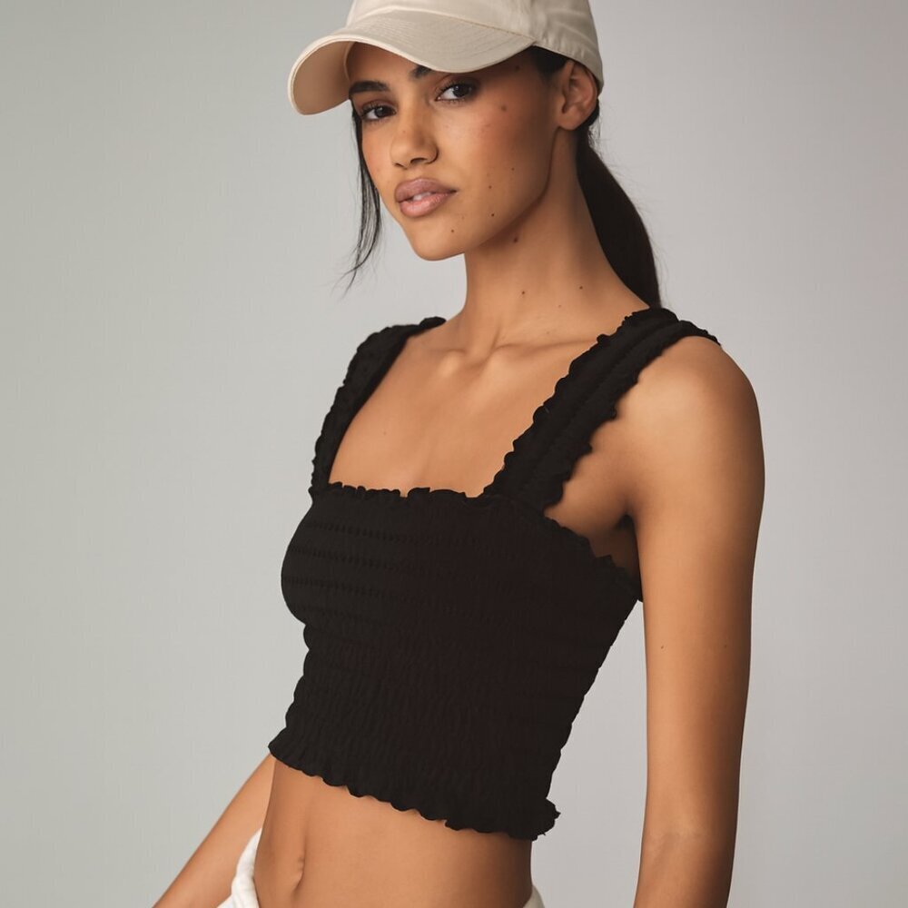 Anthropologie - The Regan Black Seamless Smocked Square-Neck Tank​ - Size S/M​